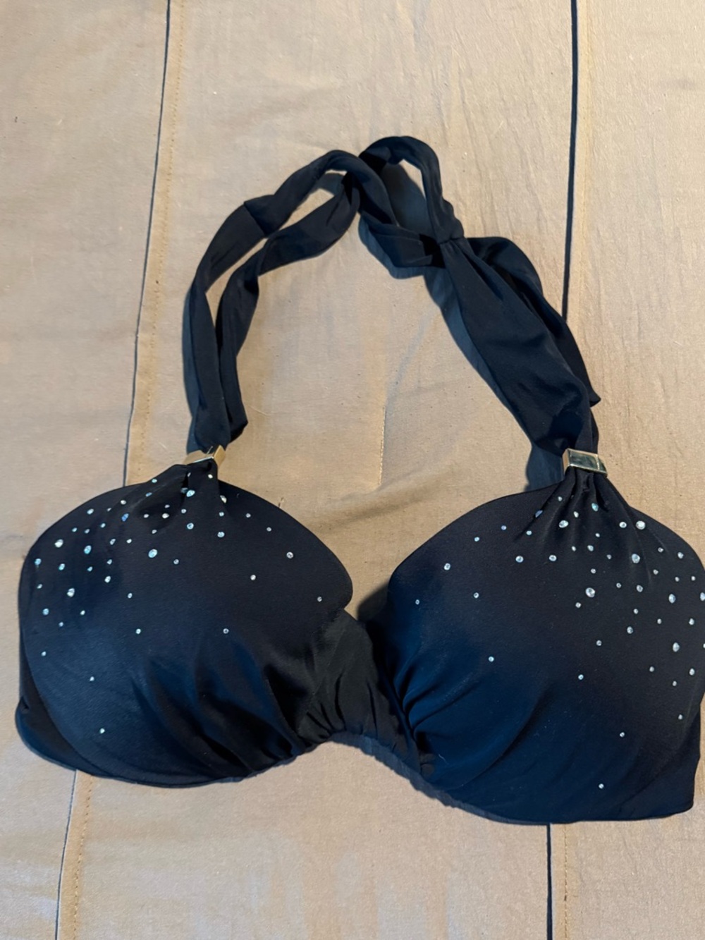 Victoria's Secret Black Halter Bra Top with Rhinestone Accents